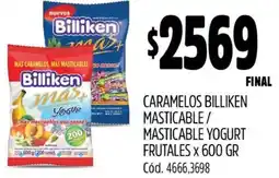 Supermercados Yaguar CARAMELOS BILLIKEN MASTICABLE/ MASTICABLE YOGURT FRUTALES x 600GR oferta