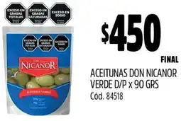 Supermercados Yaguar ACEITUNAS DON NICANOR VERDE D/P X 90GR oferta