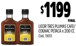 Supermercados Yaguar LICOR TRES PLUMAS CAFE/ COGNAC PETACA x 200CC oferta