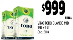 Supermercados Yaguar VINO TORO BLANCO MID T/B x 1LT oferta