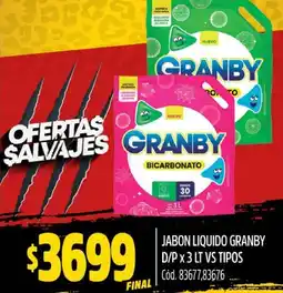 Supermercados Yaguar JABON LIQUIDO GRANBY D/P X 3LT VS TIPOS oferta