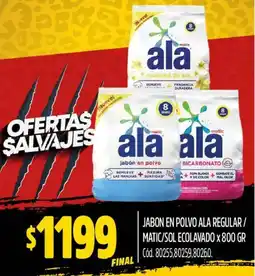 Supermercados Yaguar JABON EN POLVO ALA REGULAR/ MATIC/SOL ECOLAVADO x 800GR oferta