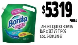 Supermercados Yaguar JABON LIQUIDO BORITA D/P X 3LT VS TIPOS oferta