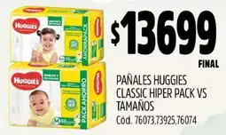 Supermercados Yaguar PAÑALES HUGGIES CLASSIC HIPER PACK VS TAMAÑOS oferta