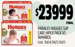 Supermercados Yaguar PAÑALES HUGGIES SUP CARE HIPER PACK VS TAMAÑOS oferta