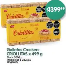 Supermercados Buenos Días Galletas Crackers CRIOLLITAS x 499g oferta