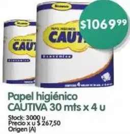 Supermercados Buenos Días Papel higiénico CAUTIVA 30 mts x 4 u oferta