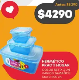 Supermercados Tadicor HERMÉTICO PRACTI HOGAR COLOR SET X 3 UN VARIOS TAMAÑOS oferta