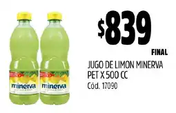 Supermercados Yaguar JUGO DE LIMON MINERVA PET X 500 CC oferta