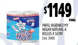 Supermercados Yaguar PAPEL HIGIENICO MY HOGAR NATURAL 4 ROLLOS X 50 MT oferta