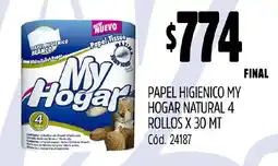 Supermercados Yaguar PAPEL HIGIENICO MY HOGAR NATURAL 4 ROLLOS X 30 MT oferta