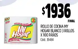 Supermercados Yaguar ROLLO DE COCINA MY HOGAR BLANCO 3 ROLLOS X 100 PAÑOS oferta