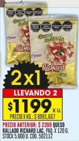 Coto QUESO RALLADO RICHARD LAC, PAQ. X 120 G oferta