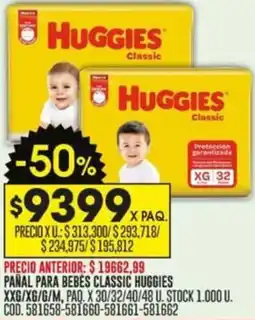 Coto PAÑAL PARA BEBES CLASSIC HUGGIES XXG/XG/G/M, PAQ. X 30/32/40/48 U oferta
