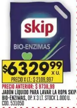Coto JABON LIQUIDO PARA LAVAR LA ROPA SKIP- BIO-ENZIMAS, DP. X 3LT oferta