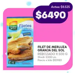 Supermercados Tadicor FILET DE MERLUZA GRANJA DEL SOL REBOZADO X 500 G oferta