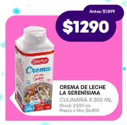Supermercados Tadicor CREMA DE LECHE LA SERENÍSIMA CULINARIA X 200 ML oferta