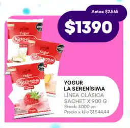 Supermercados Tadicor YOGUR LA SERENÍSIMA LÍNEA CLÁSICA SACHET X 900 G oferta