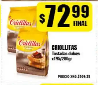 Supermayorista Vital Criollitas Tostadas dulces x195/200gr oferta