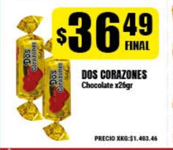 Supermayorista Vital Dos Corazones Chocolate x26gr oferta