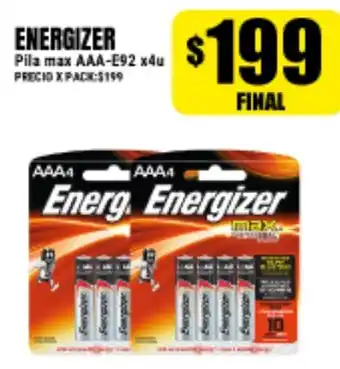 Supermayorista Vital Energizer Pila max AAA-E92 x4u oferta