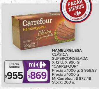 Carrefour Hamburguesa Clásica Supercongelada oferta