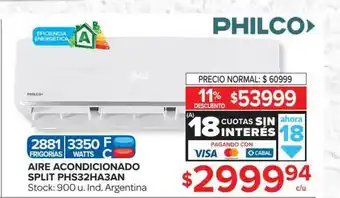 Carrefour Aire Acondicionado Split Phs32ha3an Philco oferta