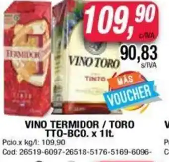Maxiconsumo Termidor / Toro Vino TTO-BCO. x 1 lt oferta