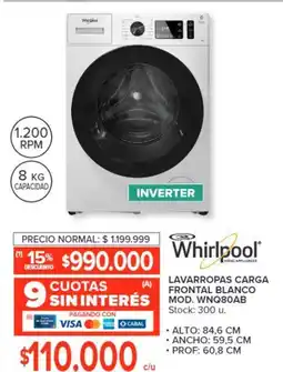Carrefour WHIRLPOOL LAVARROPAS CARGA FRONTAL BLANCO oferta