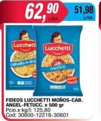 Maxiconsumo Lucchetti Fideos Moños-CAB Angel-Fetucc x 500gr oferta