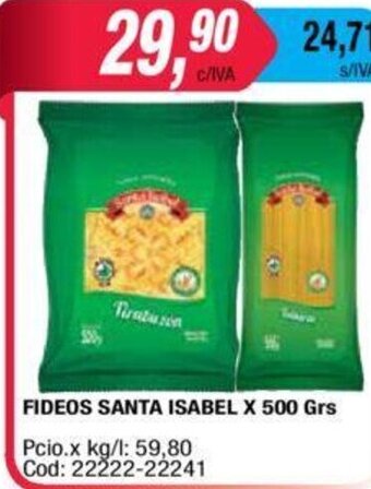 Maxiconsumo Santa Isabel Fideos x 500grs oferta