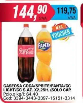 Maxiconsumo Coca/Sprite/Fanta/CC Light/CC S.AZ. Gaseosa x2,25lt oferta