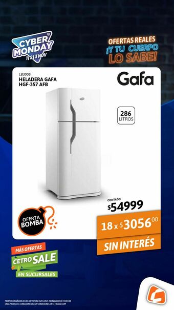 Cetrogar Heladera con freezer gafa 282 litros hgf-357 afb oferta