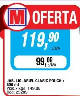 Maxiconsumo Ariel Clasic Pouch Jab.Liq x 800ml oferta