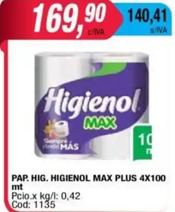 Maxiconsumo Higienol Max Plus Papel Hig x 4 x 100mt oferta