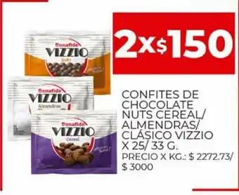 Supermercados DIA Confites De Chocolate Nuts Cereal Almendras Clasico Vizzio x 25/33 g oferta