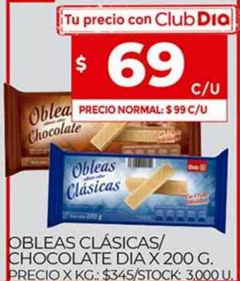 Supermercados DIA Obleas Clasicas Chocolate Dia x 200 g oferta