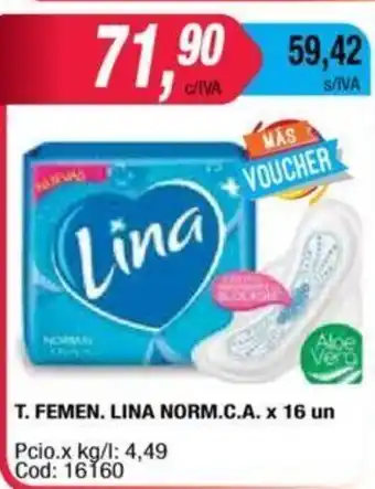 Maxiconsumo Lina T. Femen. Norm.C.A x 16un oferta