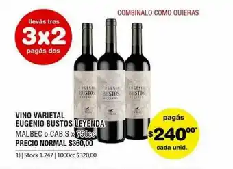 Atomo Conviene Vino Varietal Eugenio Bustos Leyenda Malbec O Cab.s oferta