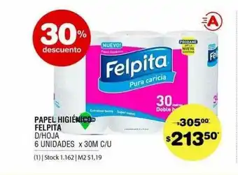 Atomo Conviene Papel Higiénico Felpita D Hoja 30% Descuento x 30m cu oferta