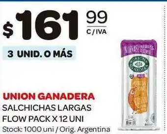 Carrefour Maxi Union Ganadera Salchichas Largas Flow Pack 12 uni oferta