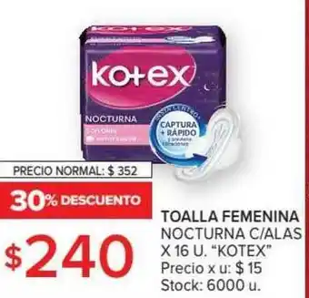Carrefour Kotex Toalla Femenina Nocturna C/Alas x 16 U oferta