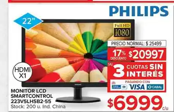 Carrefour Philips Monitor LCD Smartcontrol 223V5LHSB2-55 oferta