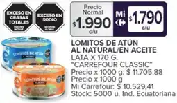 Carrefour LOMITOS DE ATUN AL NATURAL/EN ACEITE 170 G. oferta