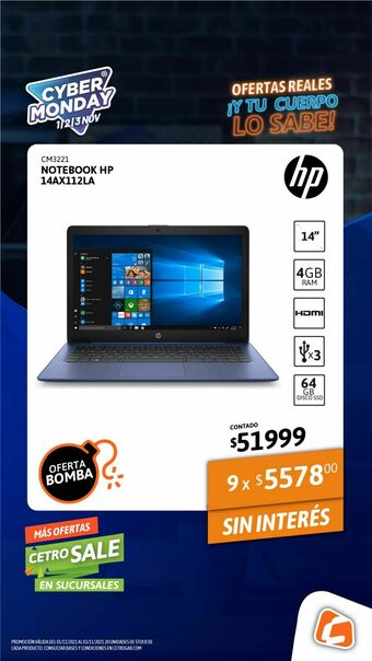 Cetrogar Notebook hp 14-ax112la cel n4020 4-64gb oferta