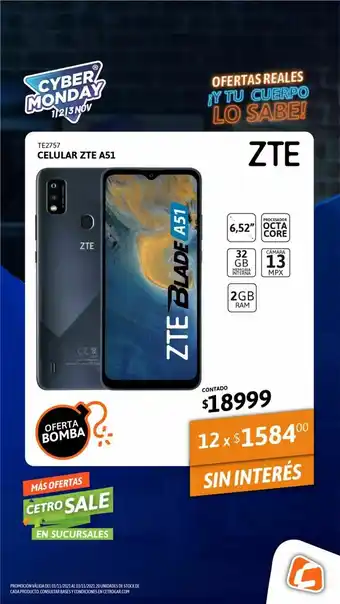 Cetrogar Celular zte a51 6,52" 2/32 gris oferta