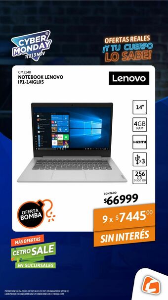 Cetrogar Notebook lenovo ip1-14igl05 n5030 4gb-256gbs oferta