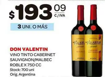 Carrefour Maxi Don Valentin Vino Tinto Cabernet Sauvignon Malbec Roblex 750cc oferta