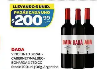 Carrefour Maxi Dada Vino Tinto Syrah Cabernet Malbec Bonarda 750cc oferta