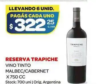 Carrefour Maxi Reserva Trapiche Vino Tinto Malbec Cabernet 750cc oferta